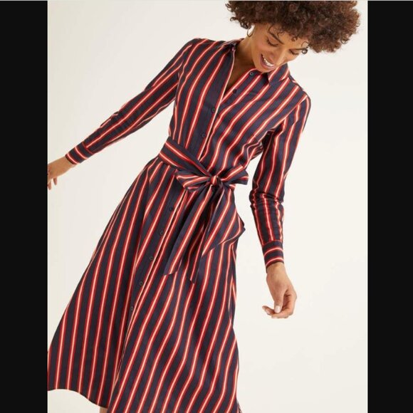 Boden Dress Womens 4 Blue Red Striped Isodora Midi Shirt Twee Feminine Office - Picture 1 of 16